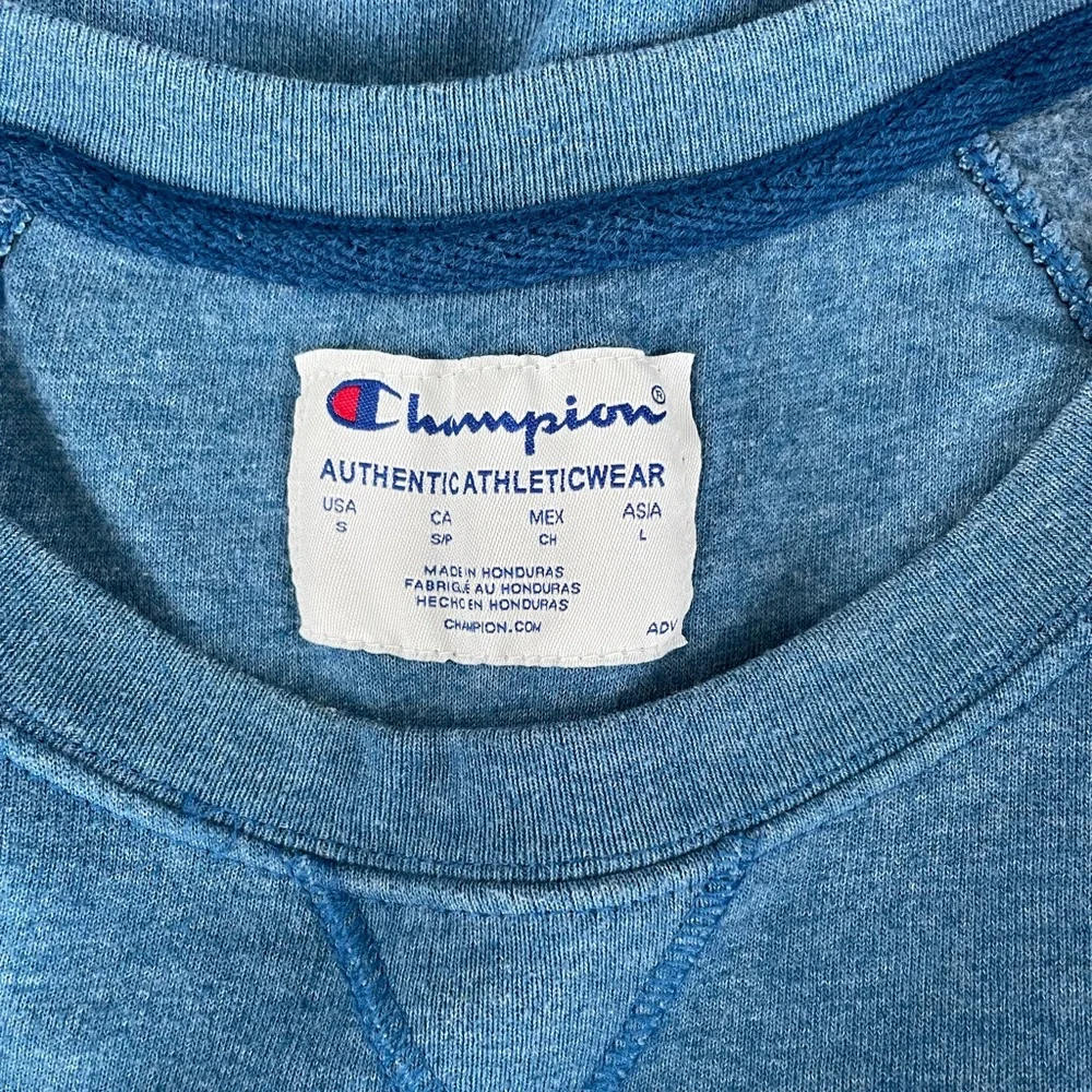 Champion Vintage Blue Retro Patch Logo Sweatshirt Size Small